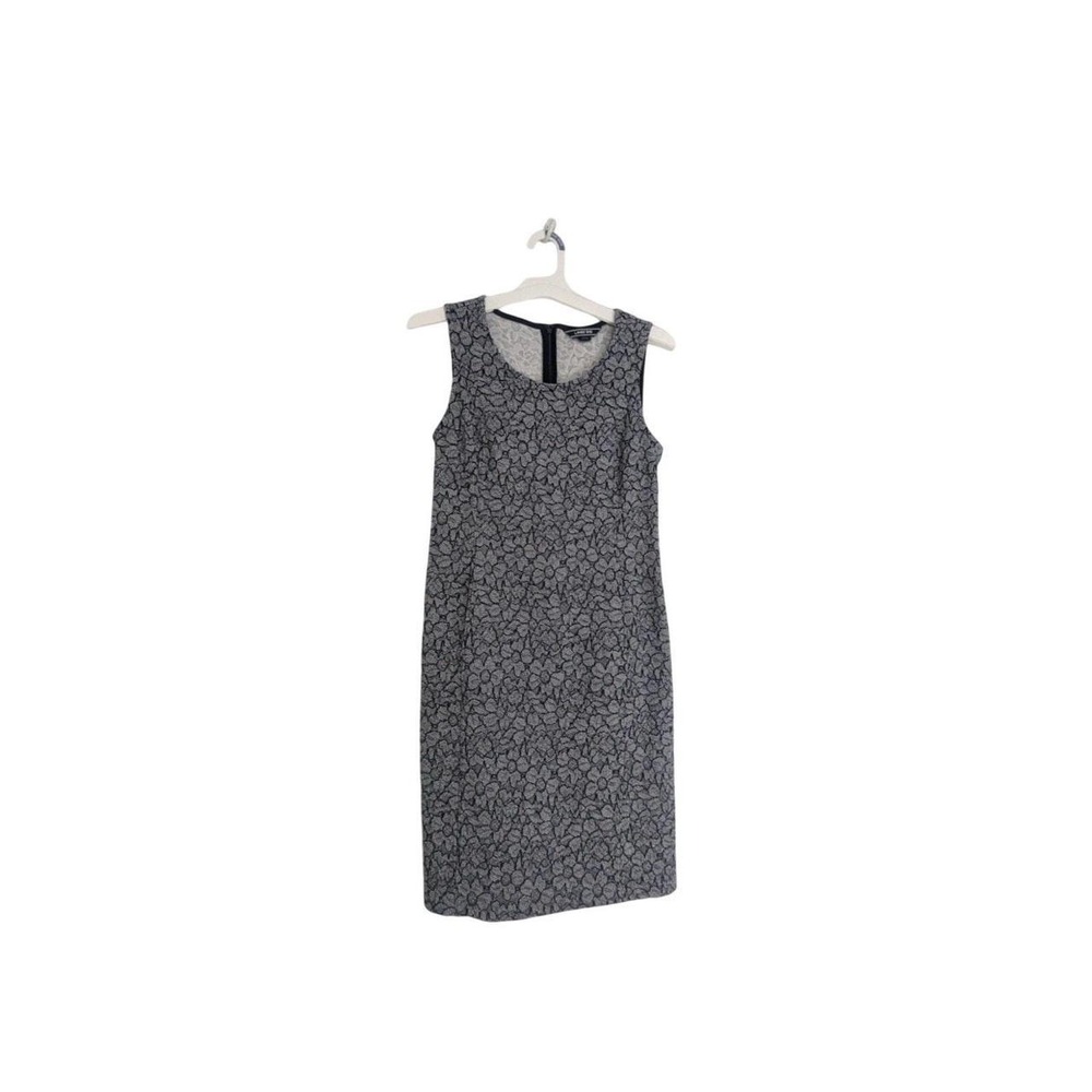 Land's End Floral Textured 12 Sheath Navy White Quiet Luxury Cotton Dress Fall